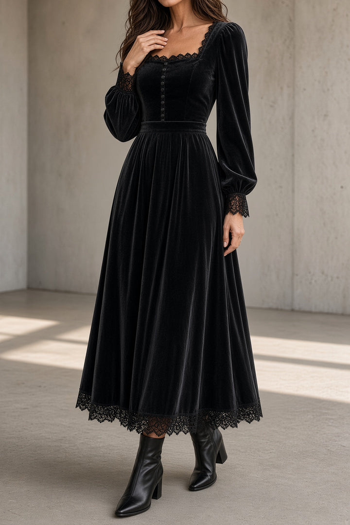 Women's Velvet Lace Trim Dress