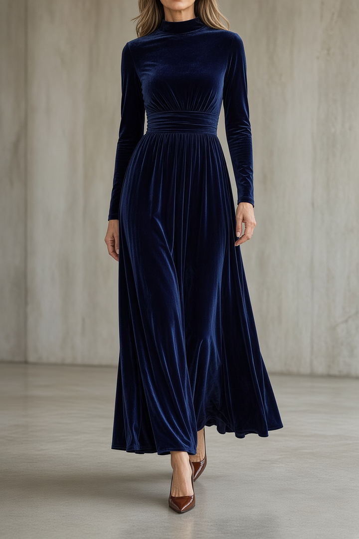 Women's Velvet Ruched Waist Maxi Dress - Blue