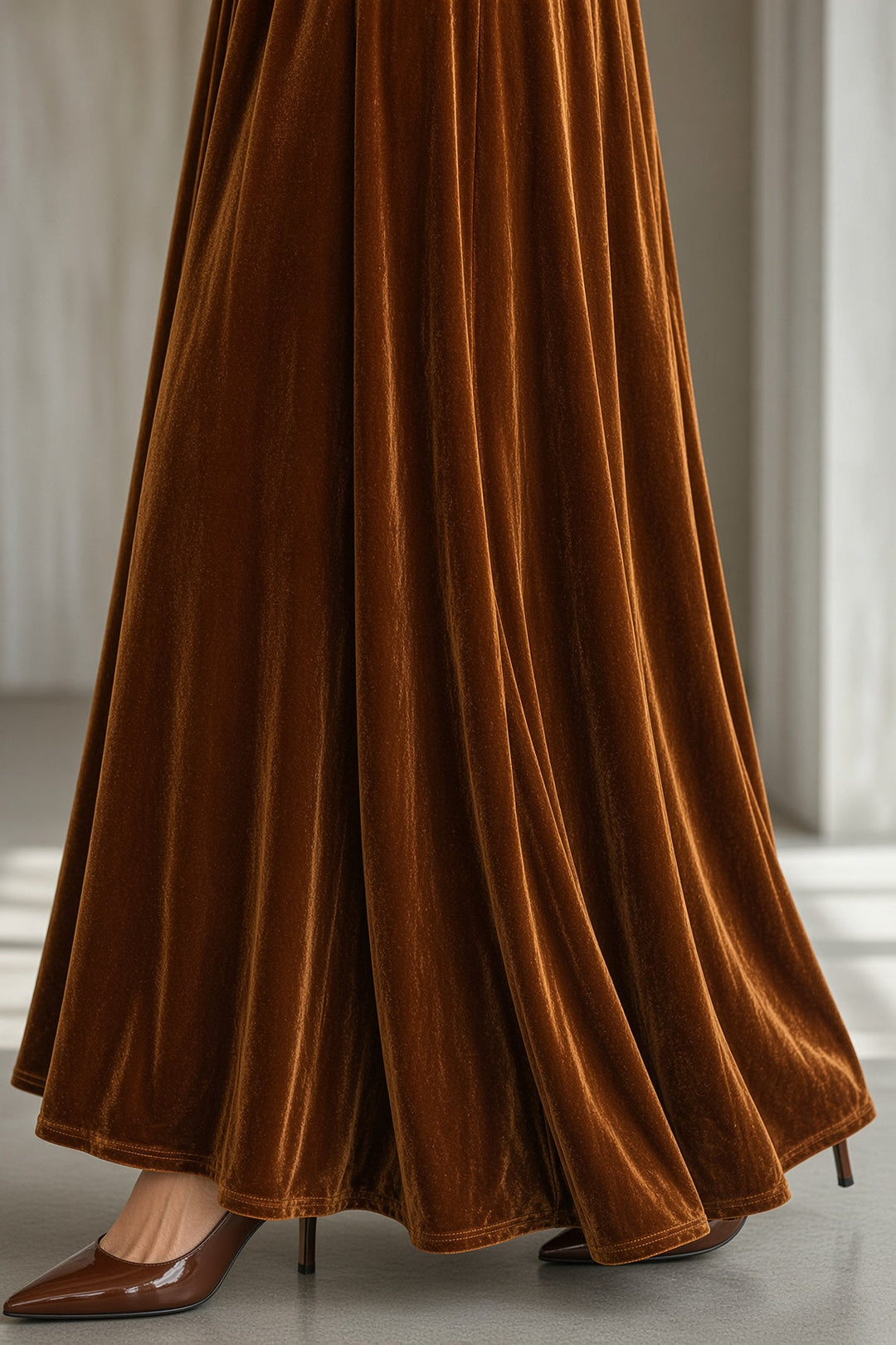 Women's Velvet Ruched Waist Maxi Dress