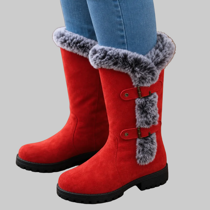 Fur-Trimmed Suede Knee-High Winter Boots