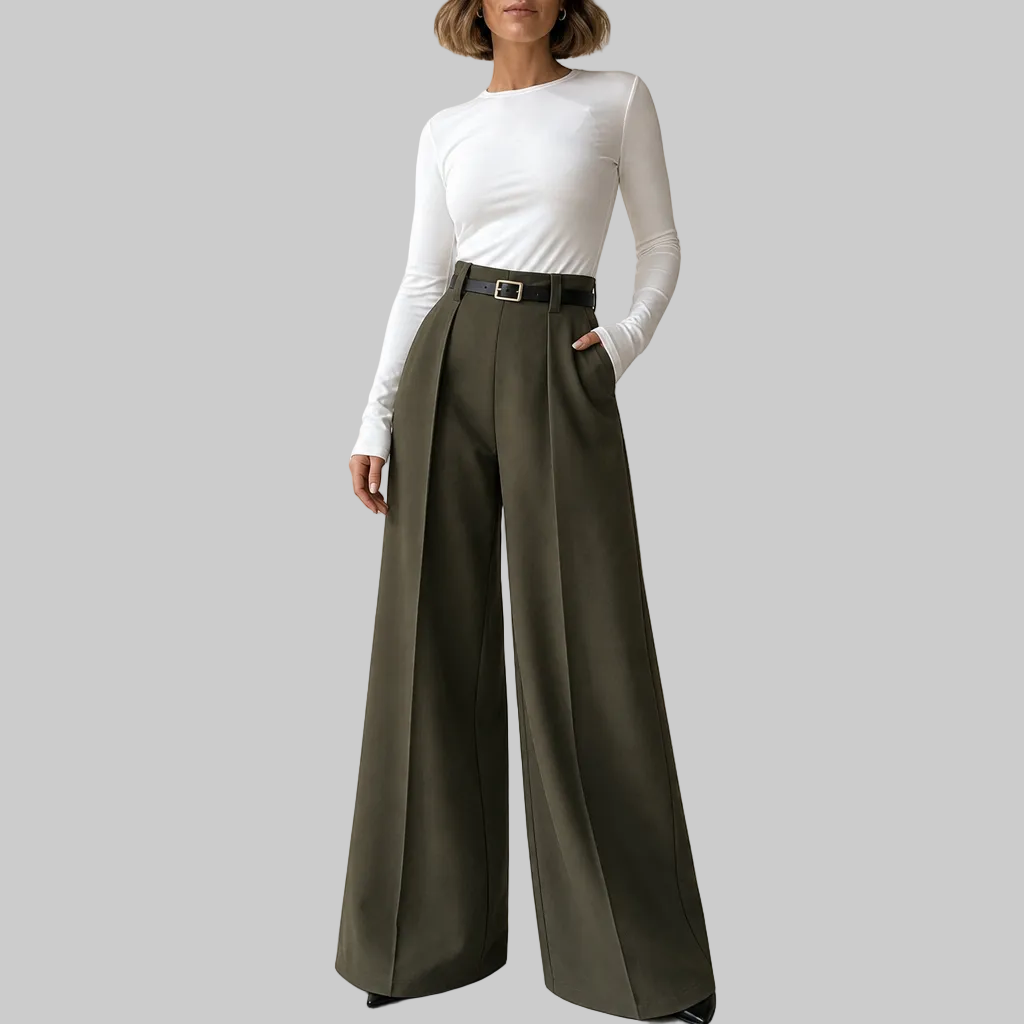 Pleated High-Waisted Wide-Leg Trousers
