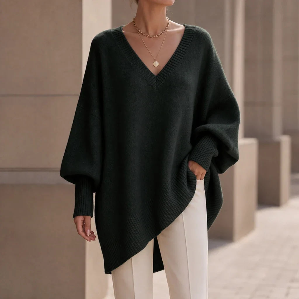 Women's Oversized V-Neck Knit Jumper