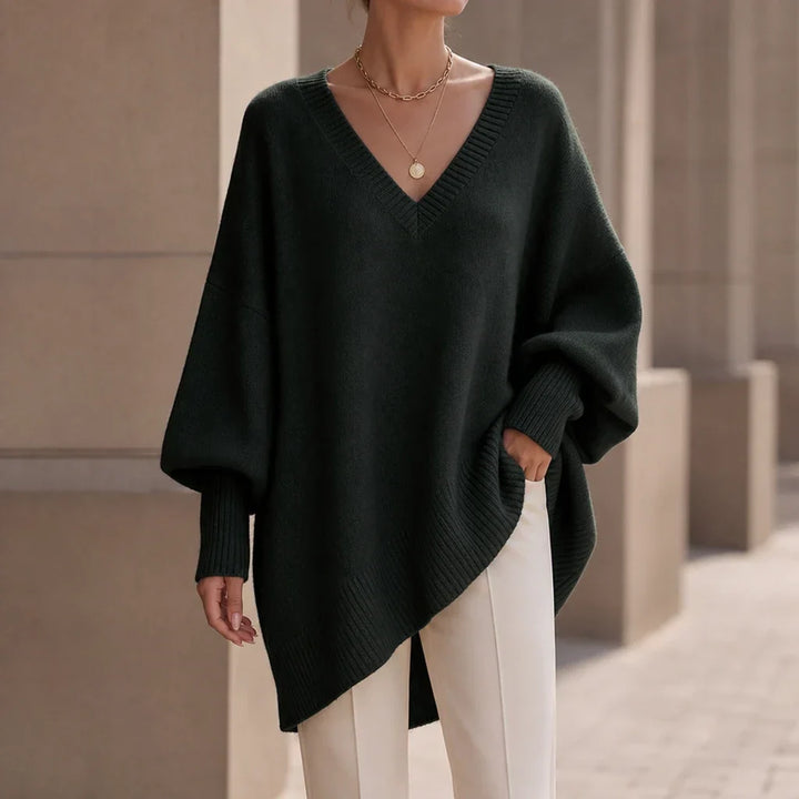 Women's Oversized V-Neck Knit Jumper