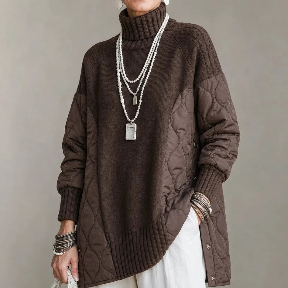 Women's Quilted Panel Knit Turtleneck Jumper