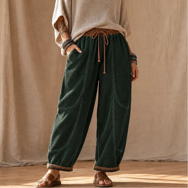 Women's Ribbed Corduroy-Look Lantern Trousers