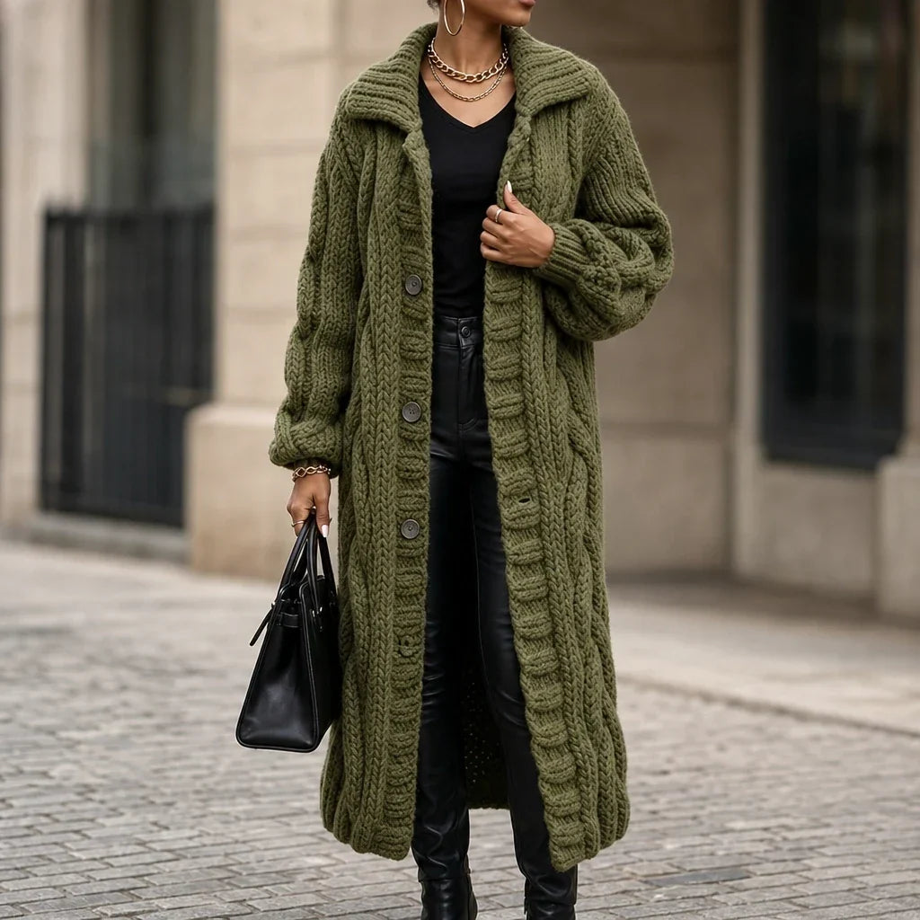 Women's Oversized Cable-Knit Longline Cardigan