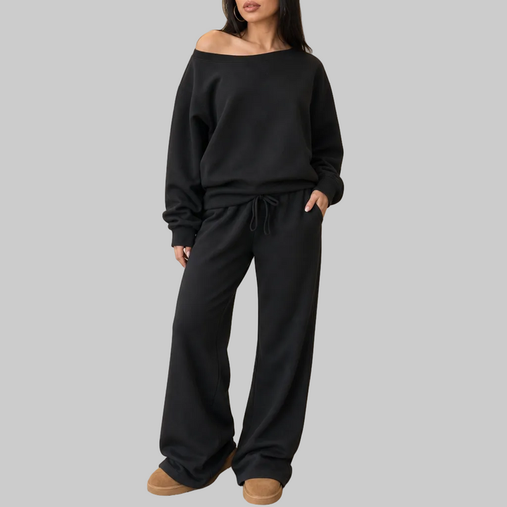 Contrast-Piped Wide-Leg Lounge Set
