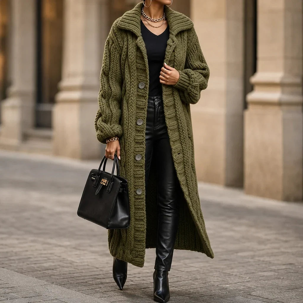 Women's Oversized Cable-Knit Longline Cardigan