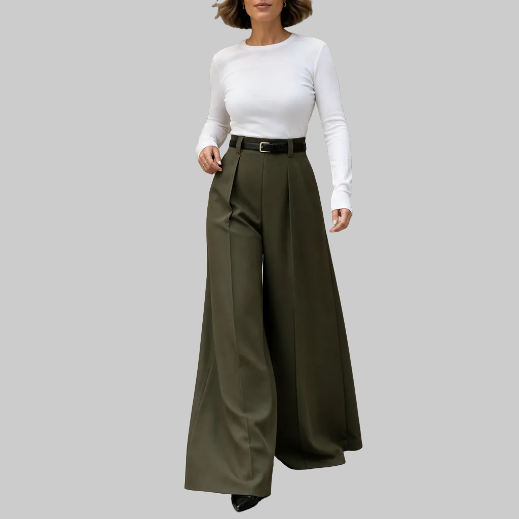Pleated High-Waisted Wide-Leg Trousers