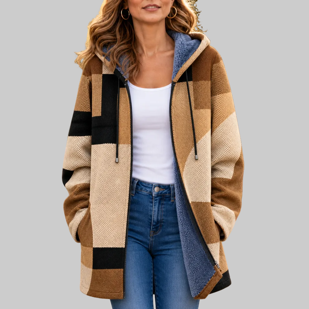 Geometric Colour-Block Hooded Jacket