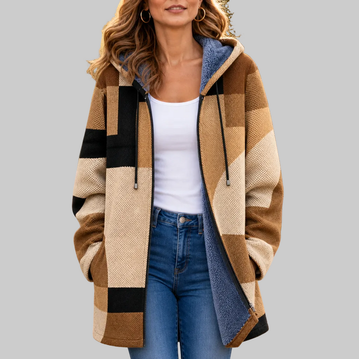 Geometric Colour-Block Hooded Jacket