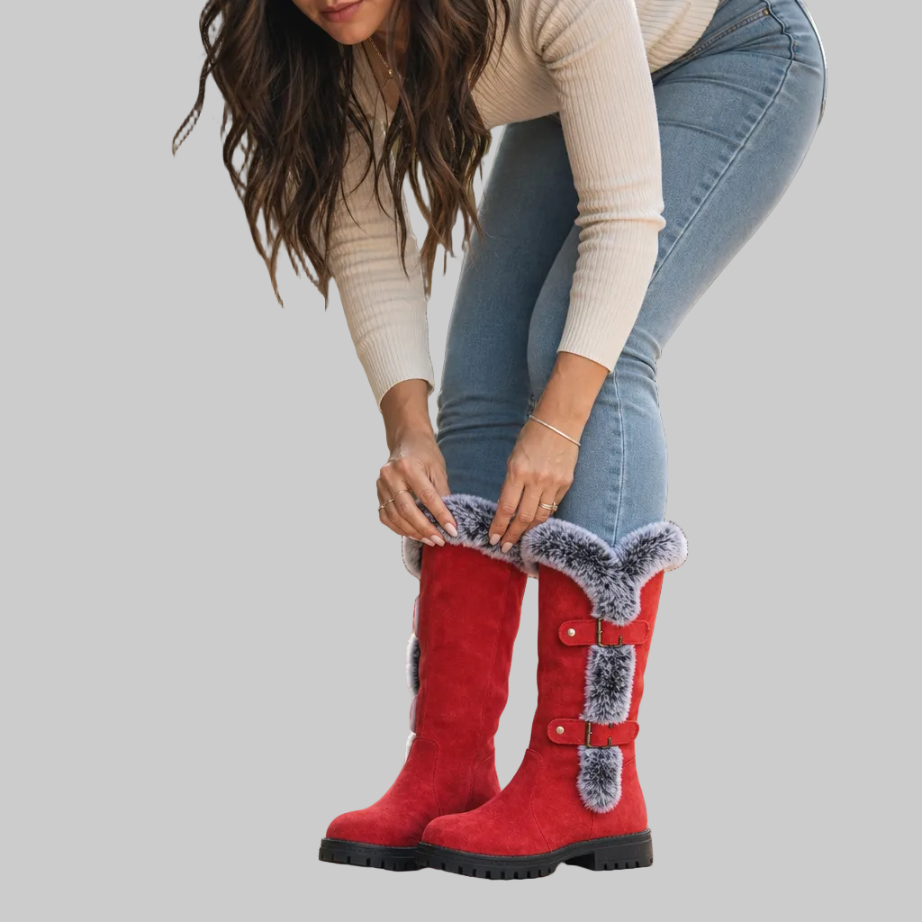 Fur-Trimmed Suede Knee-High Winter Boots