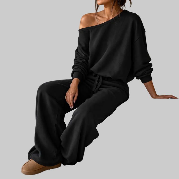 Contrast-Piped Wide-Leg Lounge Set