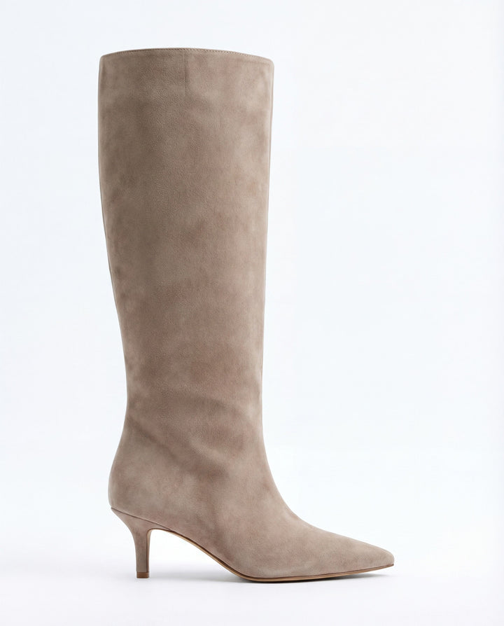 Women's Suede Pointed-Toe Knee-High Heeled Boots