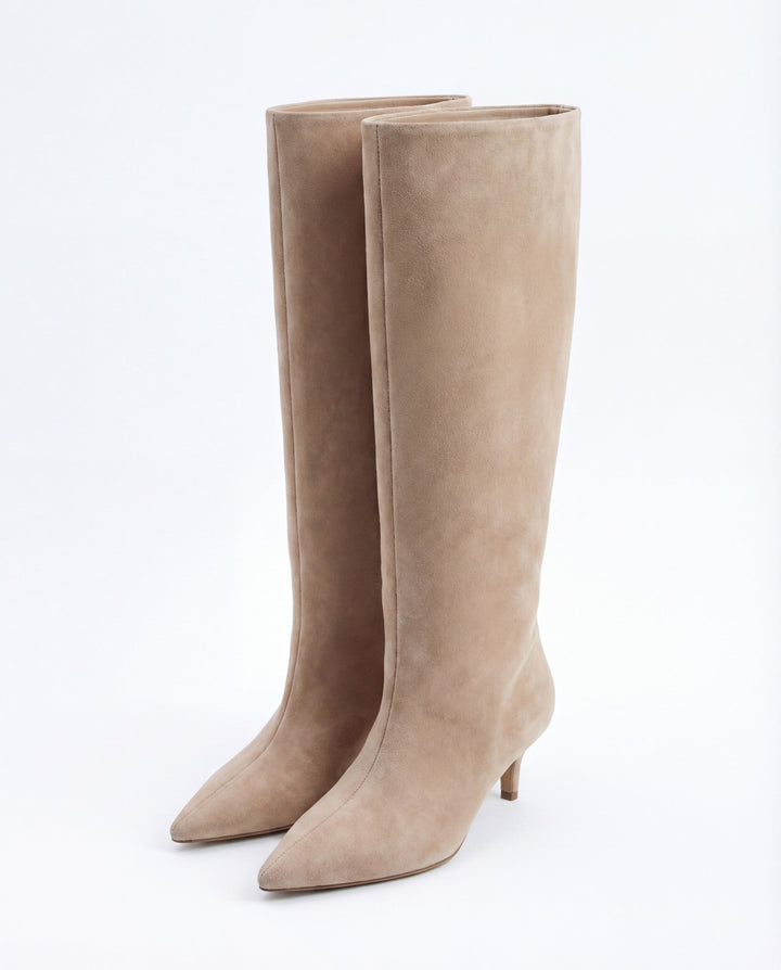 Women's Suede Pointed-Toe Knee-High Heeled Boots