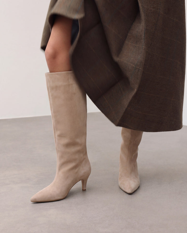 Women's Suede Pointed-Toe Knee-High Heeled Boots