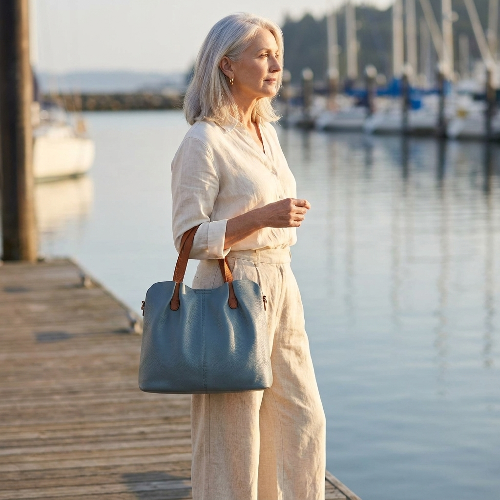 Structured Tote Bag with Contrast Top Handles