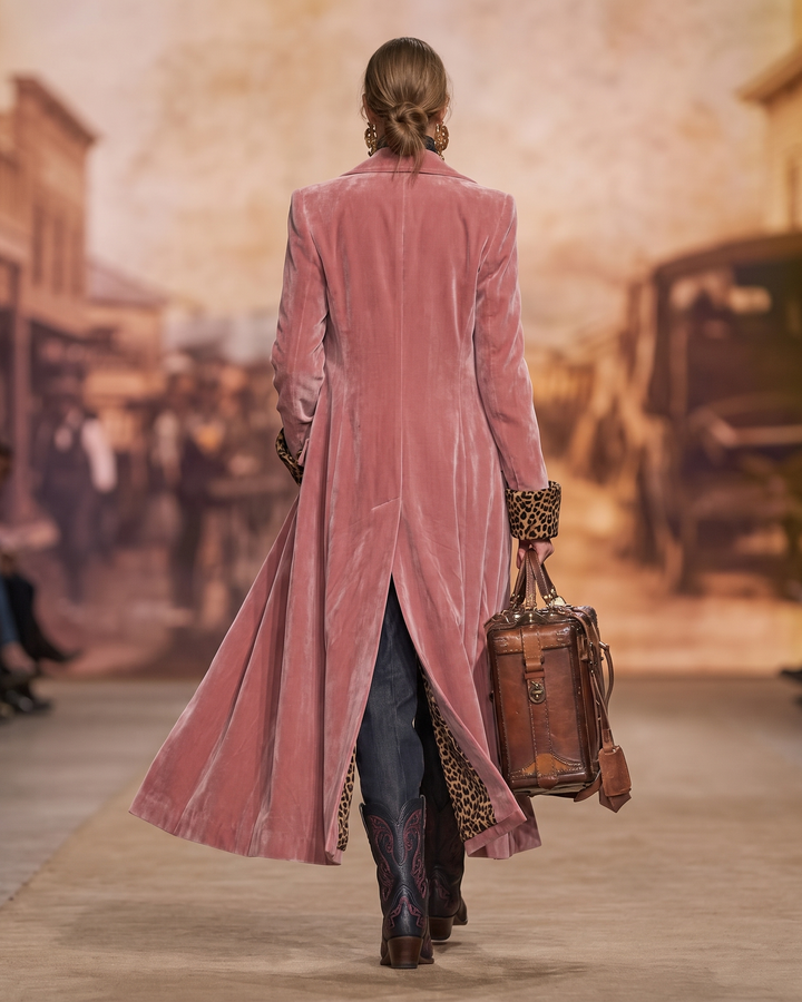 Women’s Long Tailored Coat with Leopard Print Lining