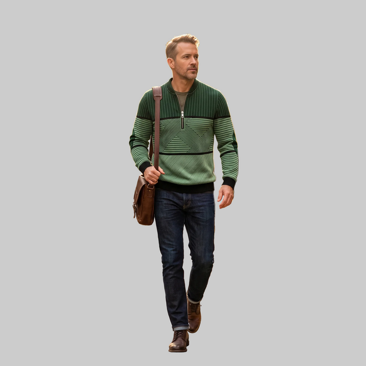 Men's Half-Zip Sweater with Geometric Pattern