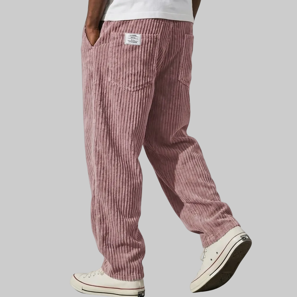 Men's Relaxed Fit Corduroy Trousers with Elasticated Drawstring Waist