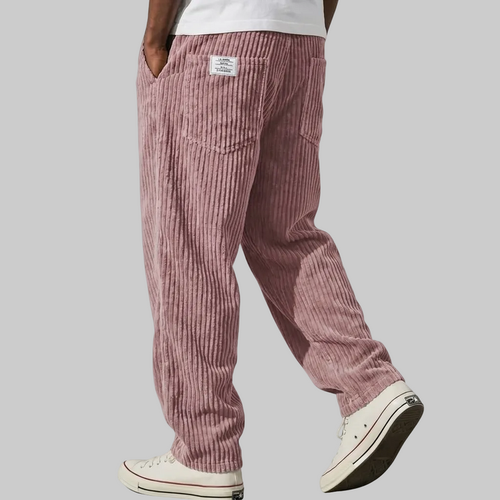 Men's Relaxed Fit Corduroy Trousers with Elasticated Drawstring Waist