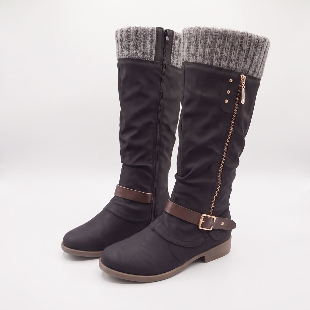 Women's Knit Cuff Knee High Boots - Brown