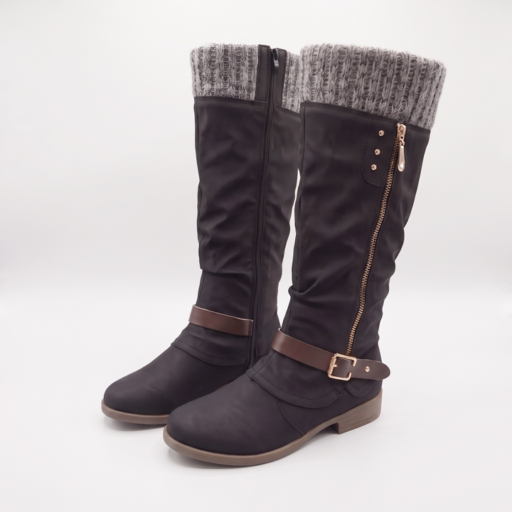 Women's Knit Cuff Knee High Boots - Brown