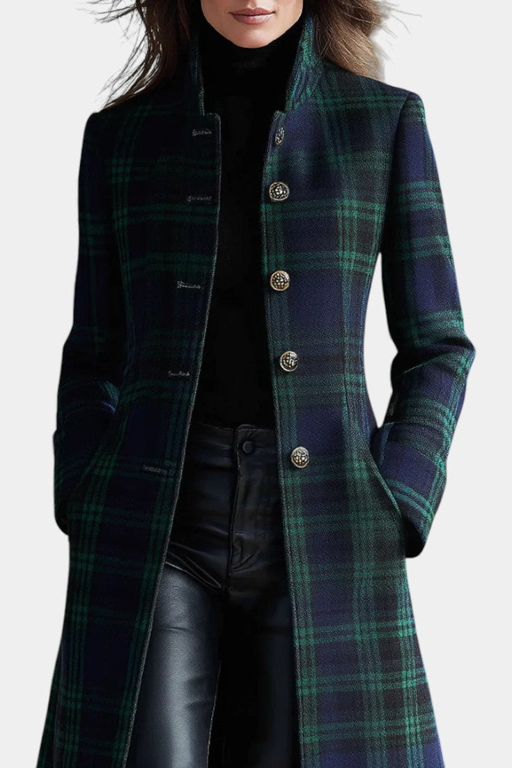 Women's Classic Plaid Structured Long Coat
