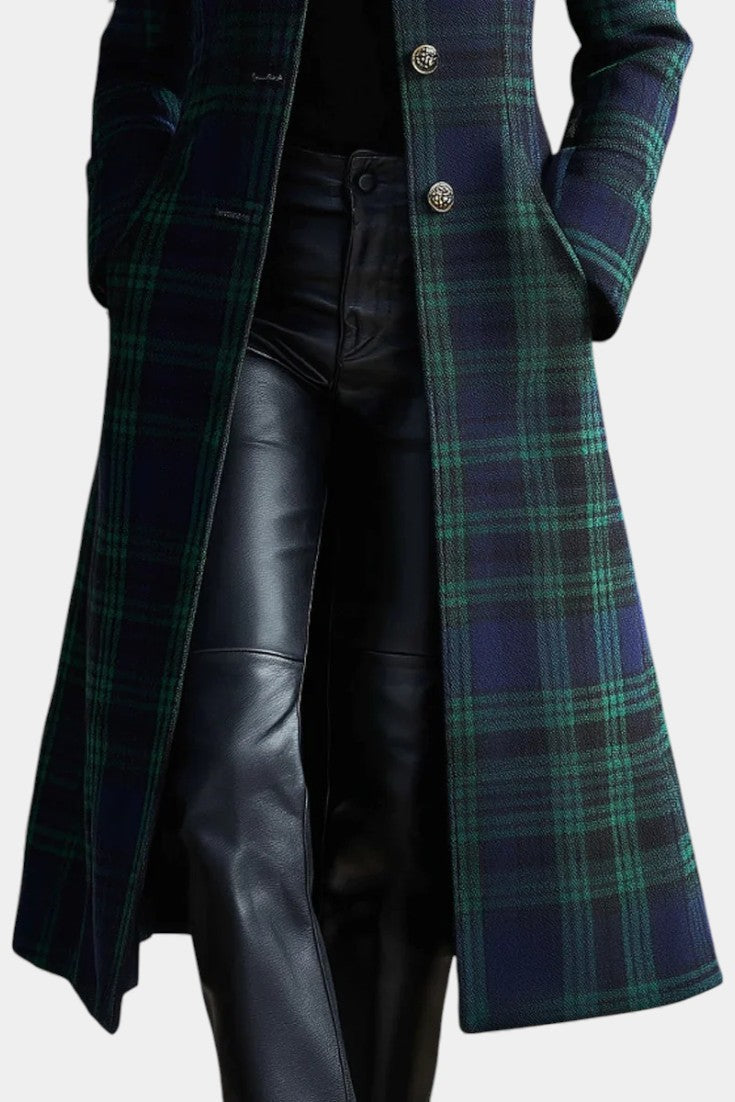 Women's Classic Plaid Structured Long Coat