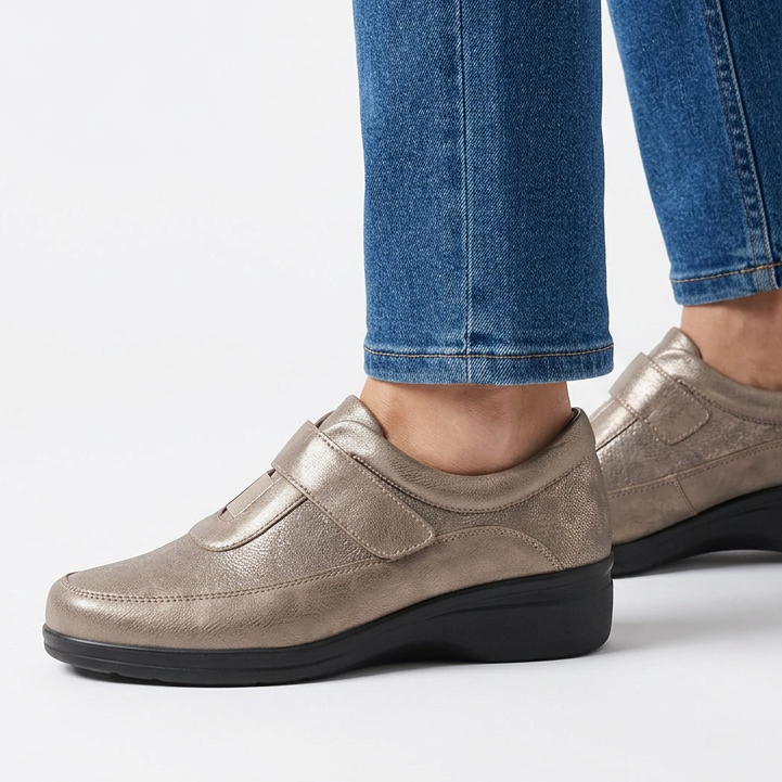 Leather-Effect Loafers with Velcro Strap
