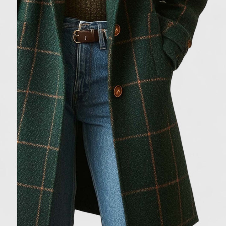 Women's Tailored Plaid Tweed Coat with Lapel Collar