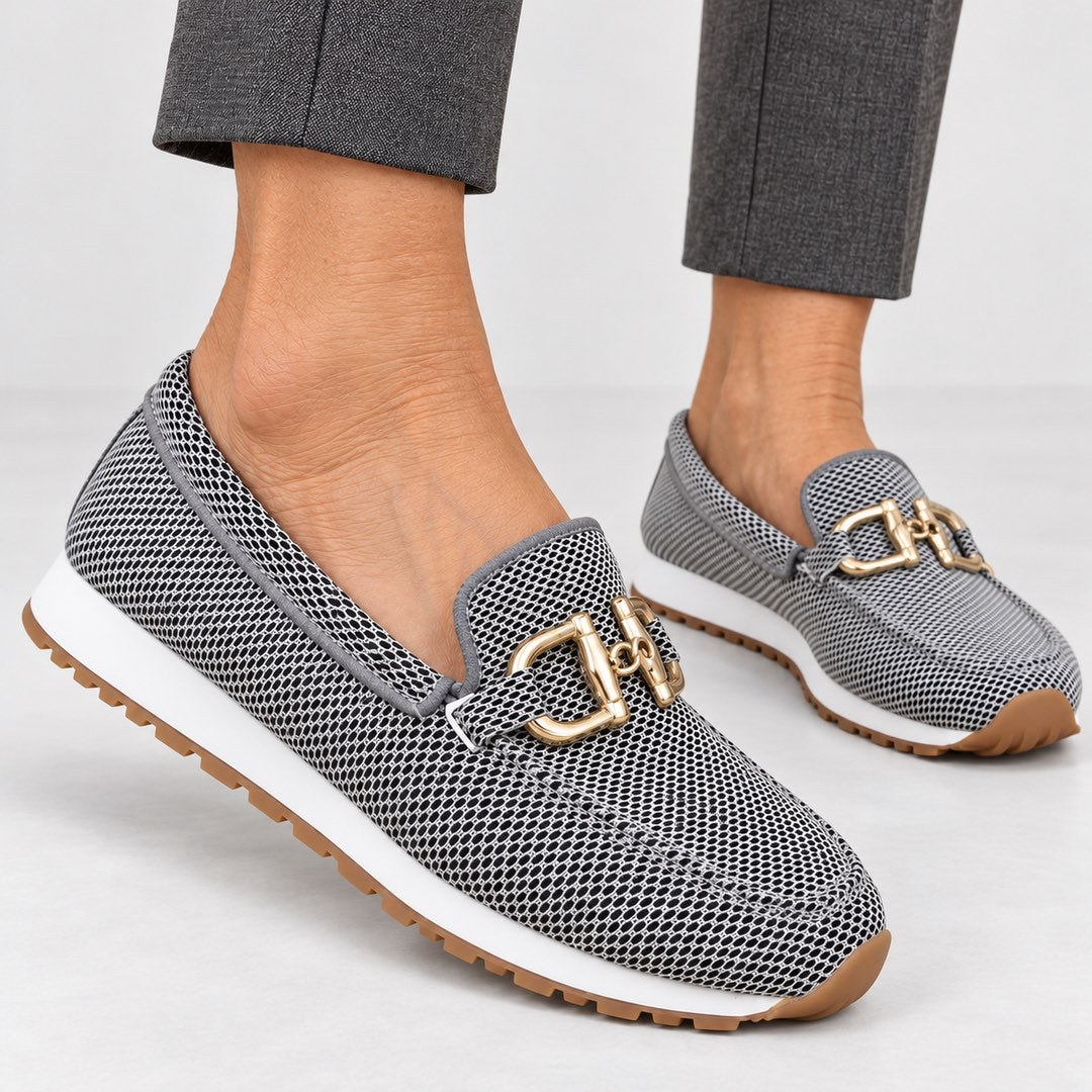 Gold Buckle Knit Loafer Trainers