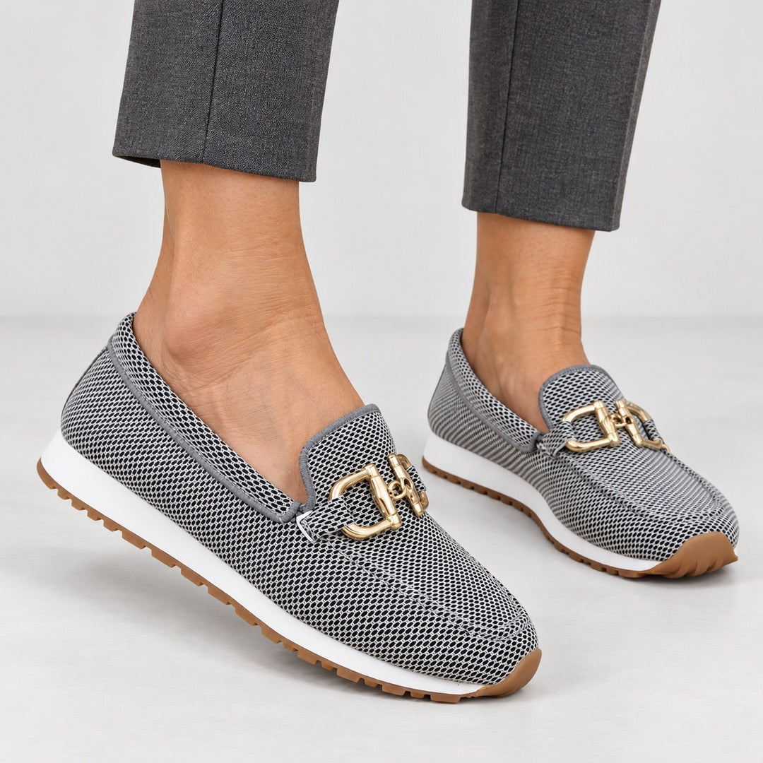 Gold Buckle Knit Loafer Trainers