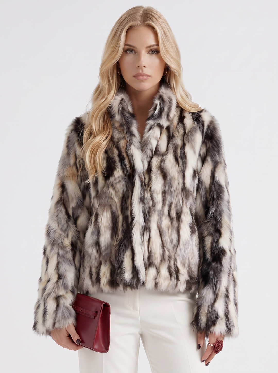 Women's Faux Fur Shawl Collar Cropped Coat