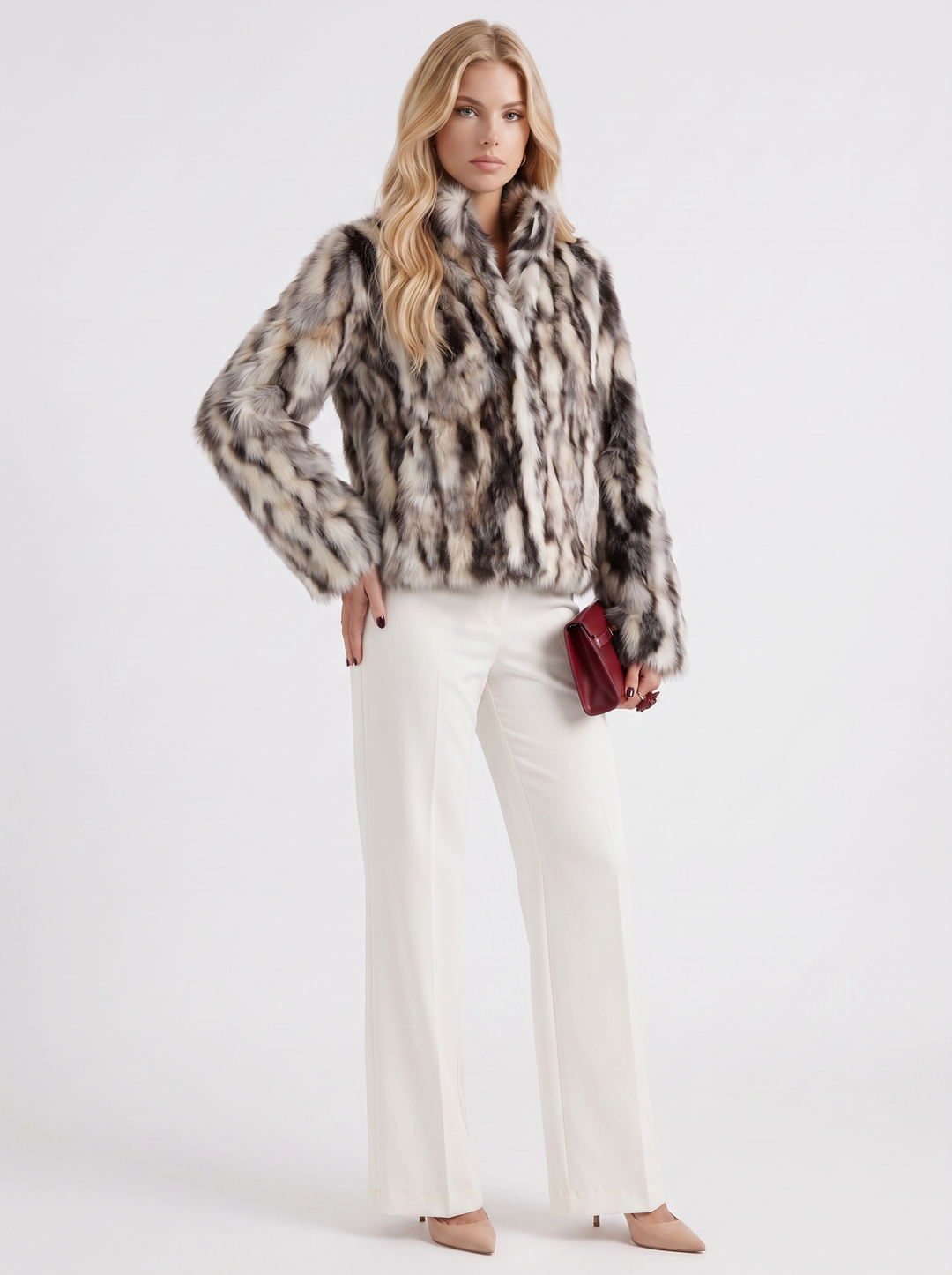 Women's Faux Fur Shawl Collar Cropped Coat