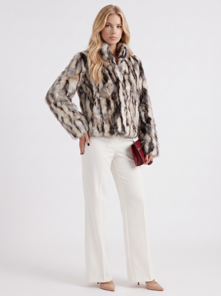 Women's Faux Fur Shawl Collar Cropped Coat