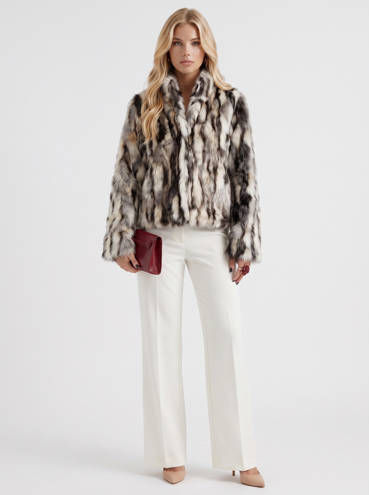 Women's Faux Fur Shawl Collar Cropped Coat