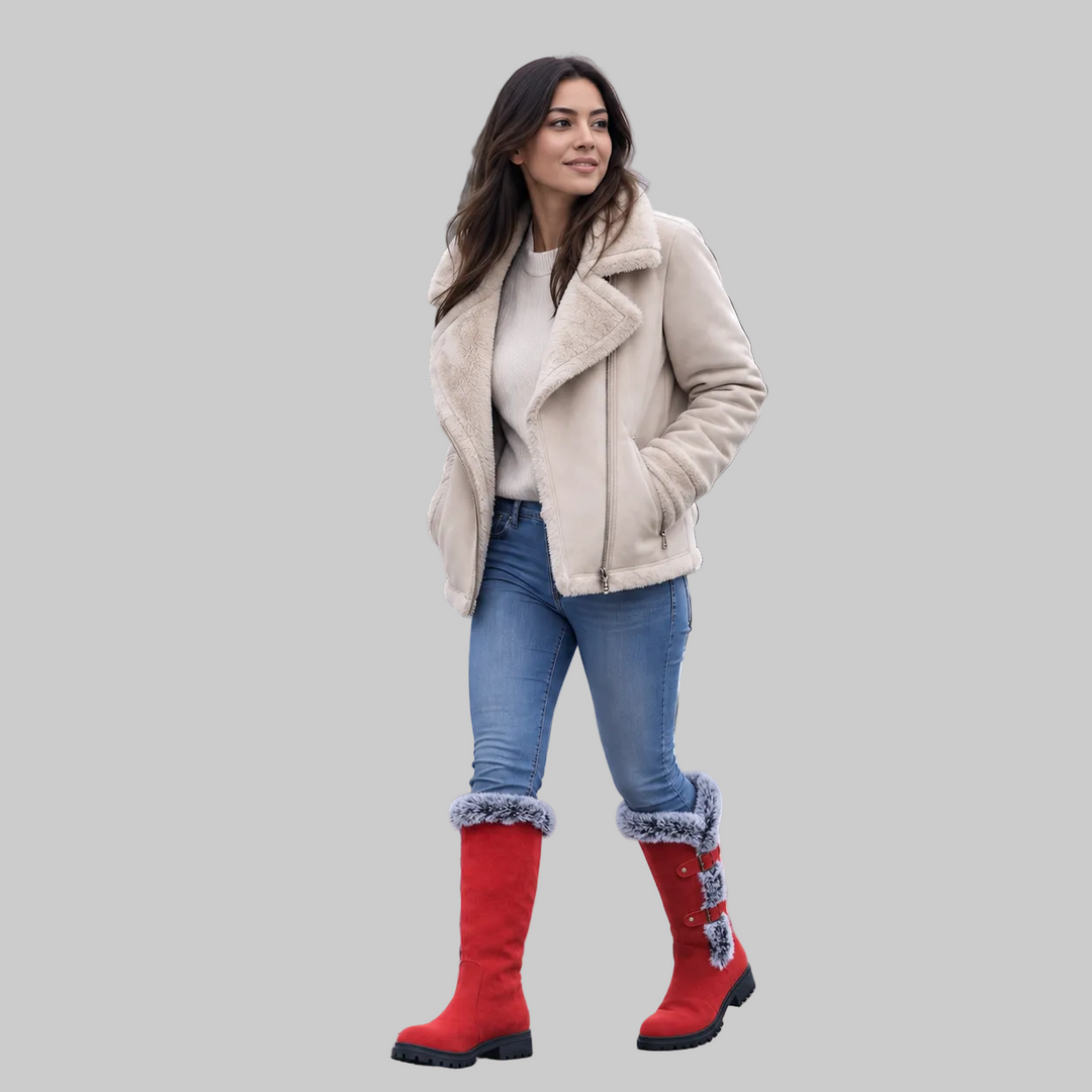 Fur-Trimmed Suede Knee-High Winter Boots