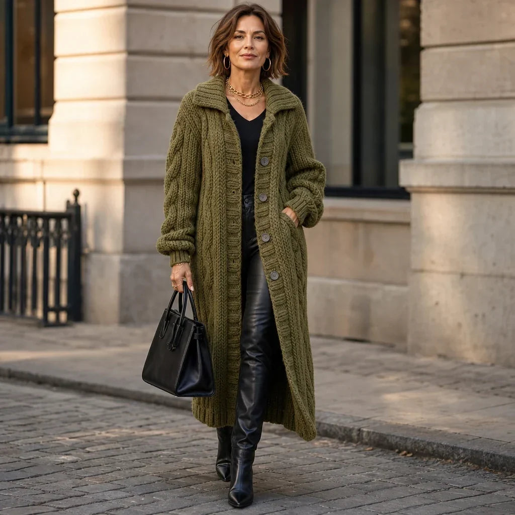 Women's Oversized Cable-Knit Longline Cardigan