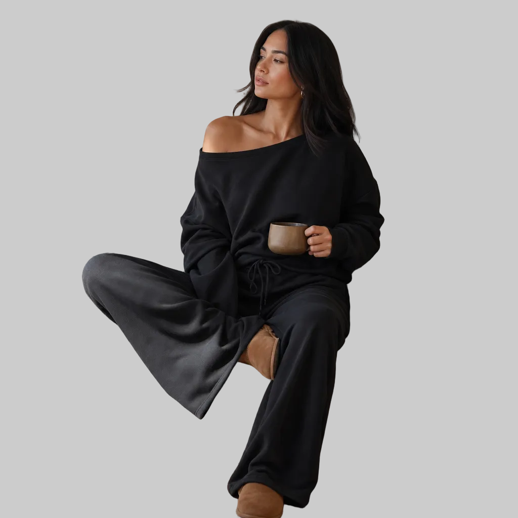 Contrast-Piped Wide-Leg Lounge Set