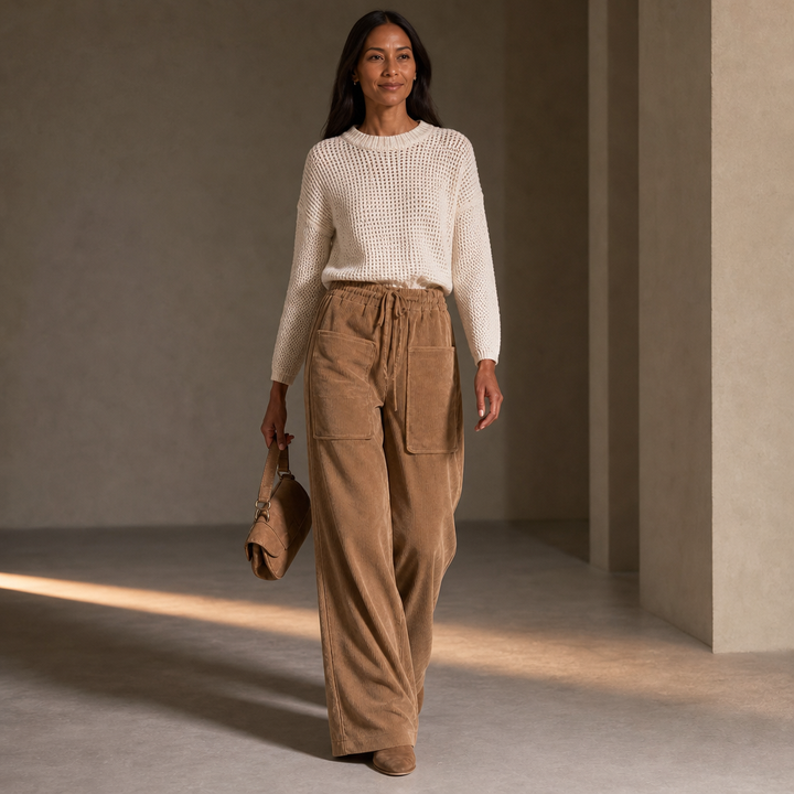 Women's Ribbed Corduroy Wide-Leg Trousers