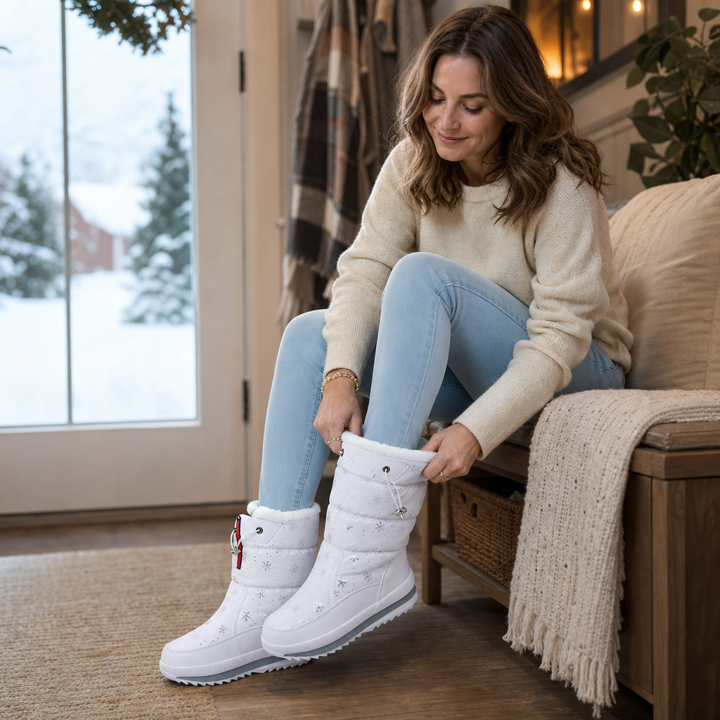 Women's Snowflake Print Plush-Lined Winter Boots