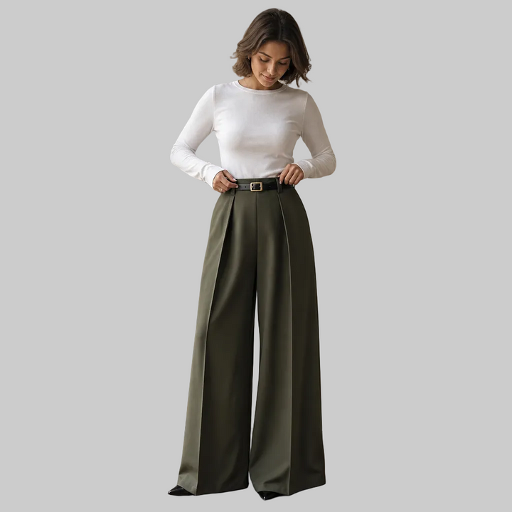 Pleated High-Waisted Wide-Leg Trousers
