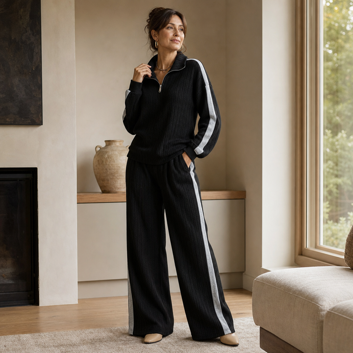 Women's Ribbed Half-Zip Wide-Leg Lounge Set