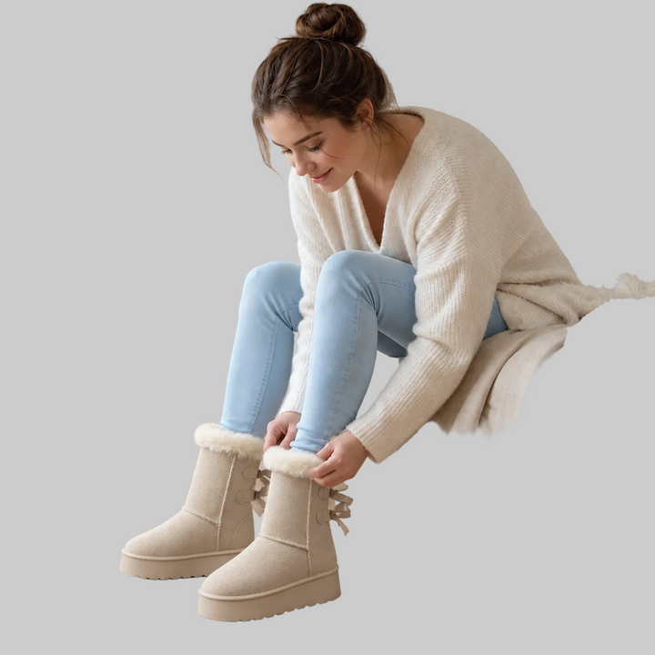 Plush-Lined Platform Winter Boots with Bow Detail