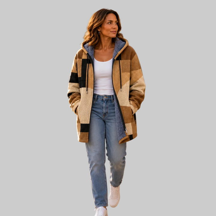 Geometric Colour-Block Hooded Jacket