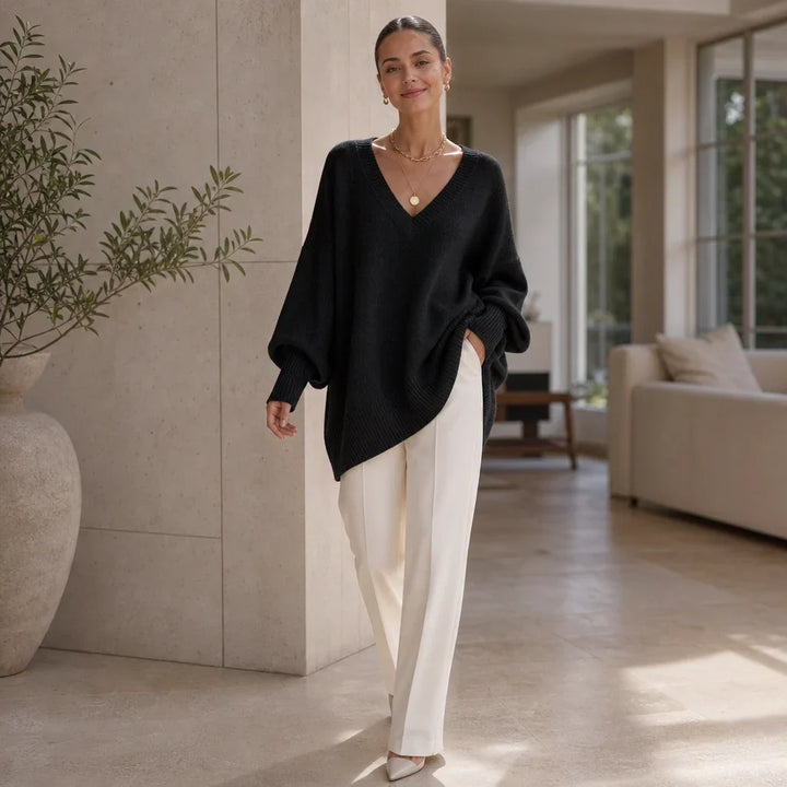 Women's Oversized V-Neck Knit Jumper