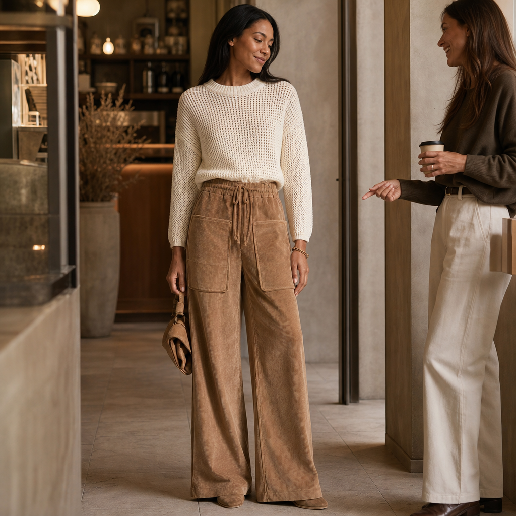 Women's Ribbed Corduroy Wide-Leg Trousers