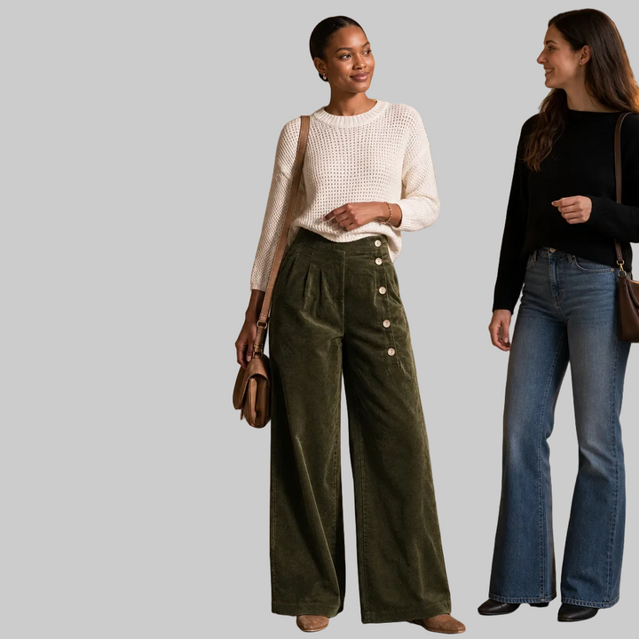 Women's Corduroy Asymmetrical Button-Front Pleated Wide-Leg Trousers
