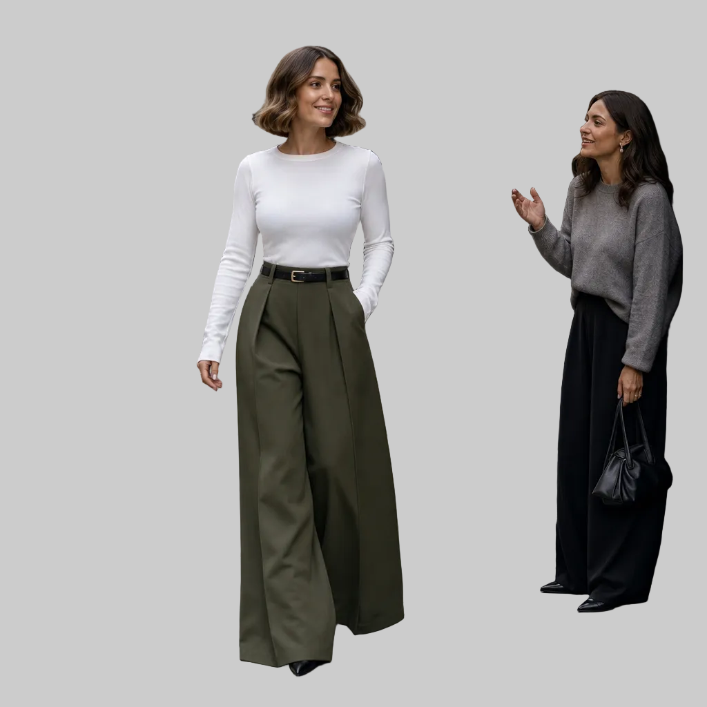 Pleated High-Waisted Wide-Leg Trousers